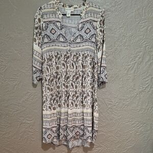 For The Republic Long Sleeve Patterned Dress - Cream and Brown Size S